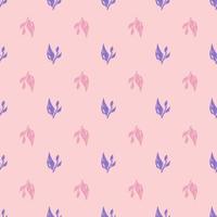 Decorative seamless pattern with doodle blue leaf branches print. Pink pastel background. vector