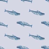 Seamless pattern gray whale on light background. Template of cartoon character of ocean for fabric. vector