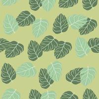 Seamless pattern with tropical light blue and green monstera abstract shapes. Beige background. vector