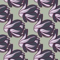 Decorative seamless pattern with purple creative magnolia flowers elements. Pale green background. vector