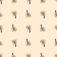 Minimalistic seamless pattern with simple hand drawn palm tree beach ornament. Pastel pink background. vector