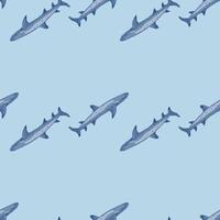 Reef shark seamless pattern in scandinavian style. Marine animals background. Vector illustration for children funny textile.