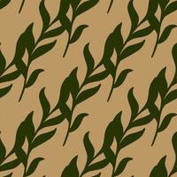 Seamless pattern with green diagonal seaweed ornament. Beige background. Inderwater marine backdrop. vector