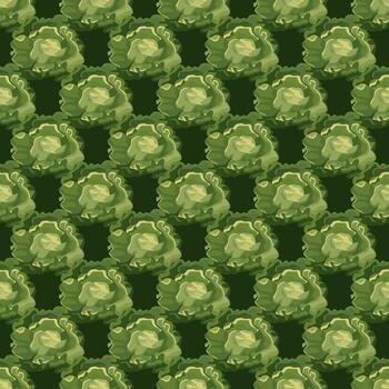 Seamless pattern Butterhead salad on dark background. Simple ornament with lettuce. vector
