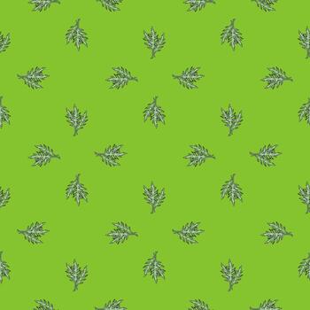 Seamless pattern bunch arugula salad on bright background. Minimalistic ornament with lettuce. vector
