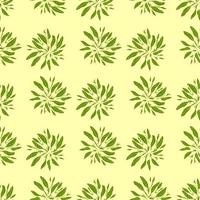 Nature seamless doodle pattern with bright green foliage leaf silhouettes. Light yellow background. vector