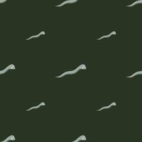 Minimalistic nature wild seamless pattern with green simple snakes print. Black background. Dark artwork. vector