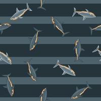 Seamless pattern shark on striped gray background. Texture of marine fish for any purpose. vector