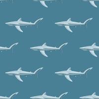 Seamless pattern Blue shark on light teal background. Texture of marine fish for any purpose. vector