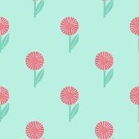 Minimalistic style seamless pattern with pink geometric flowers shapes. Blue background. Abstract artwork. vector
