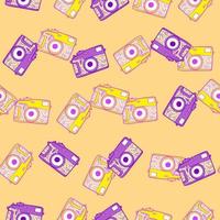 Photo camera vintage seamless pattern. Retro photo cameras design. Repeated texture in doodle style. vector