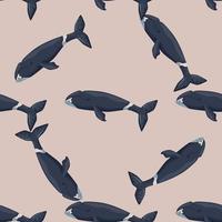 Seamless pattern Bowhead whale on pink background. Template of cartoon character of ocean for children. vector