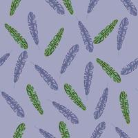 Botanical seamless pattern with random tropic leaf elements print. Purple background. Simple style. vector