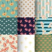 Set of seamless tender patter with botanic daisy flower silhouettes. vector