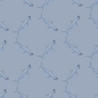 Hammerhead shark seamless pattern in scandinavian style. Marine animals background. Vector illustration for children funny textile.