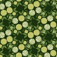 Natural seamless pattern with summer time line slices print. Green colors. Leaves elements. Floral print. vector