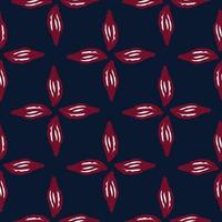 Geometric seamless pattern with maroon leaves abstract ornament. Dark navy blue background. Bloom print. vector