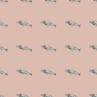 Seamless pattern with gray whale on pink background. Template of cartoon character of ocean for fabric. vector