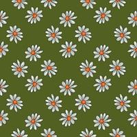 Botany seamless pattern with decorative light blue daisy flowers ornament. Green bright background. vector