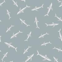 Seamless pattern Blue shark on gray background. Texture of marine fish for any purpose. vector