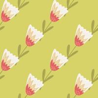 Decorative seamless pattern with white and red colored flower shapes. Light green background. vector