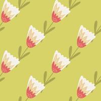 Decorative seamless pattern with white and red colored flower shapes. Light green background. vector