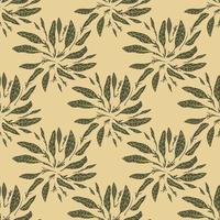 Foliage ornament seamless pattern in hand drawn style. Beige background. Decorative nature print. vector