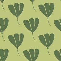 Green pale seamless pattern with botanic cosmos flowers elements print. Natural petal bloom backdrop. vector