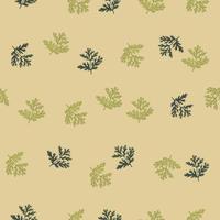 Seamless pattern wormwood on beige background. Beautiful plant ornament summer green color. Random texture template for fabric. vector