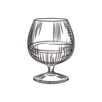 Glass of brandy or cognac sketch isolated on white background. Hand drawn snifter glass. vector