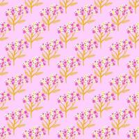 Vintage seamless pattern with botanic pink and yellow yarrow shapes on lilac background. vector