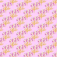 Vintage seamless pattern with botanic pink and yellow yarrow shapes on lilac background. vector