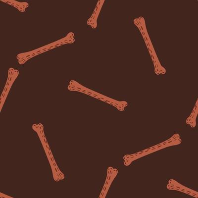 Cartoon seamless pattern with pale pink dog snack bones shapes. Brown background. Canine backdrop.