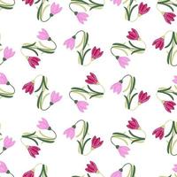 Spring seamless pattern with doodle bluebell elements. White background. Floral backdrop. vector