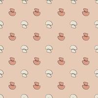 Nature seamless pattern with champignon ornament. Pink pastel background. Outline doodle print. vector