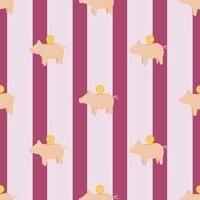 Piggy bank seamless pattern. Funny financial toy background. vector