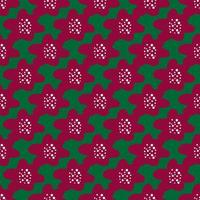 Bright pink flower silhouettes seamless pattern in doodle style. Green background. Spring simple backdrop. vector