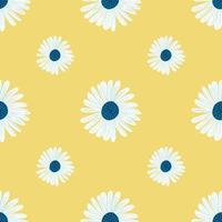 Scrapbook botanic seamless pattern with simple white daisy flowers ornament. Yellow pastel background. vector