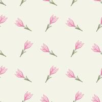 Isolated floral seamless pattern in geometric style with pink flower elements shapes. White background. vector