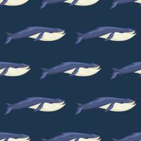 Seamless pattern Blue whale on blue background. Template of cartoon character of ocean for fabric. vector