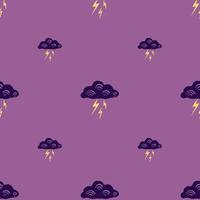 Clouds with lightning of seamless pattern. Cute hand drawn background. vector