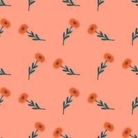 Simple flower seamlessp pattern in hand drawn modern style. Pink background. vector