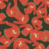 Random christmas seamless pattern with red sweater print on dark olive green background. vector