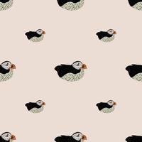 Minimalistic seamless pattern with hand drawn puffin arctic ornament elements. Pastel background. vector