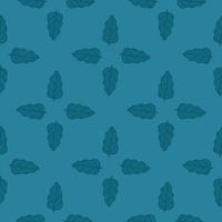 Seamless nature pattern in geometric style with simple oak leaves silhouettes. Blue background. vector
