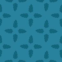 Seamless nature pattern in geometric style with simple oak leaves silhouettes. Blue background. vector