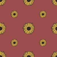 Seamless pattern sunflowers pink background. Beautiful texture with yellow sunflower and leaves. vector