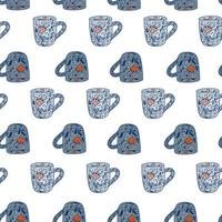 Cute mugs seamless pattern. Background of teatime. vector