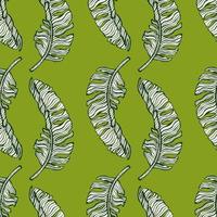 Banana leaves seamless pattern. Tropical branch in engraving style. vector