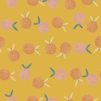 Fresh orange fruit seamless pattern in simple design. Yellow background. Food vitamin backdrop. vector